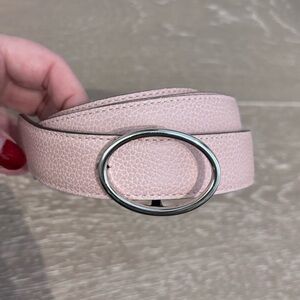 Longchamp Reversible Light Pink/Dark Brown Belt with Silver Oval Buckle